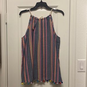 THML halter style top, chambray with bright stripes, L, NWT